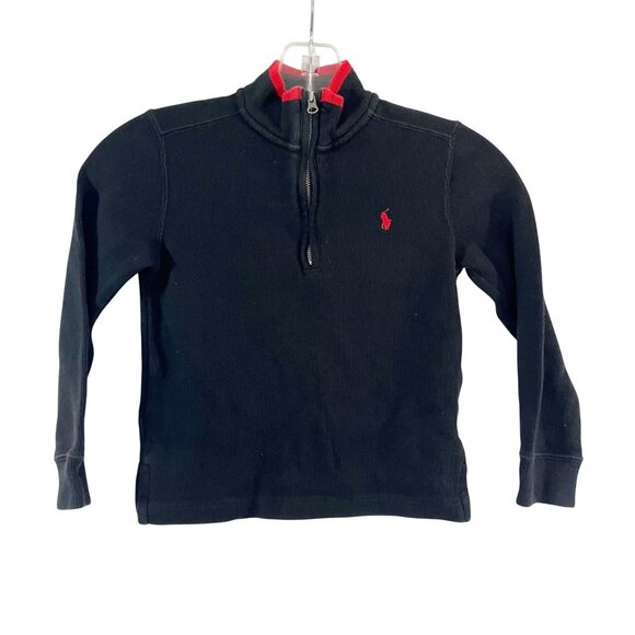 Polo Ralph Lauren Black Embroidered Quarter Zip Pullover Sweater - Boy's Size 5 - Picture 1 of 4